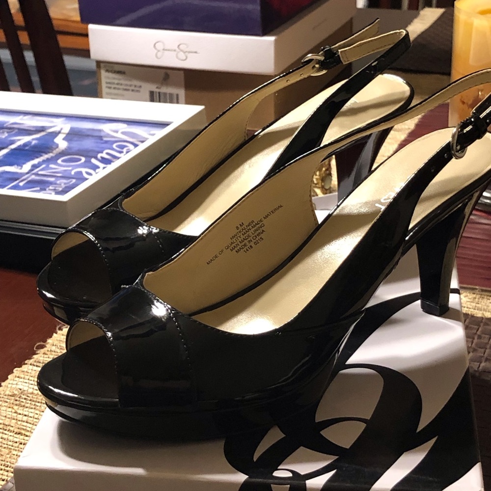 Nine West Kalner- Black Patent Leather Sling Back